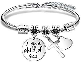 COLORFUL BLING Religious Cross Bracelets Relationship Long Distance First Communion Baptism Sideways Bracelet for Birthday Mothers Day Gifts Jesus Protection Jewelry-child