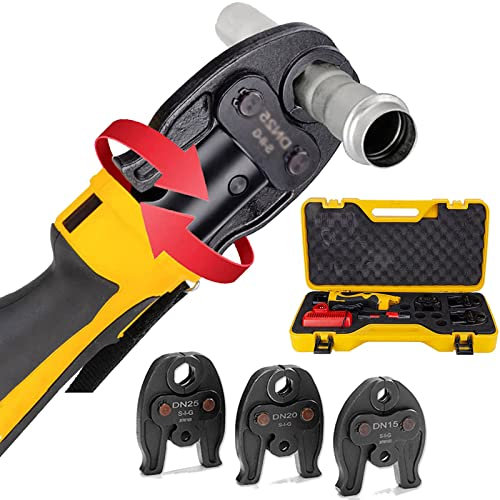 BONAD Hydraulische Rohr-Crimpzange Aus Edelstahl,Elektrohydraulische Pressmaschine,Mit 2 X 12V Batterien,LED Display,180 Grad Drehbarer Zangenkopf,Automatische RüCkstellung,3 Gesenke,2series