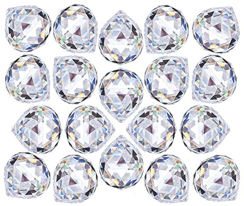 Bztzhm 30 Stück SonnenFänger Regenbogenmacher AnhängerKlare, 20 mm Kristallglaskugel, Kristallkugel Prisma, Kristall Anhänger, Anhänger Glas Kronleuchter, für Prisme, DIY, Hochzeitsfeier