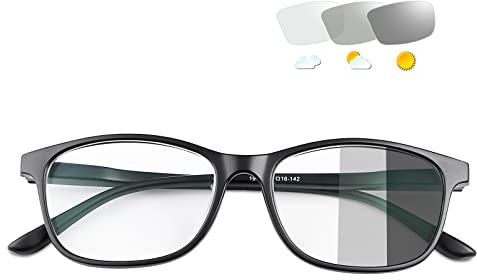 YIMI Photochromic Nearsighted Distance Glasses Spring Hinge Anit UV For Men Women Negative Power Retro Myopia Glasses (Black, -1.75, multiplier_x)