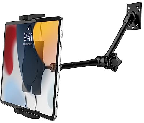 woleyi Tablet Wandhalterung Arm Verstellbarer, Wand iPad Halterung Schwenkarm, Metall Wand Halterung für Küche Schlafzimmer Theke für iPad Pro Air Mini, Switch, Lenovo, Galaxy Tab, Handy 4-12,9