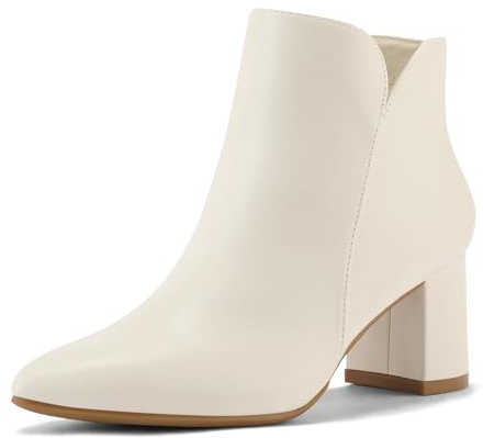 mysoft Women's Ankle Boots Chunky Block Low Heel Comfortable Pointed Toe Side V Cutout Dressy Office Booties with Zipper