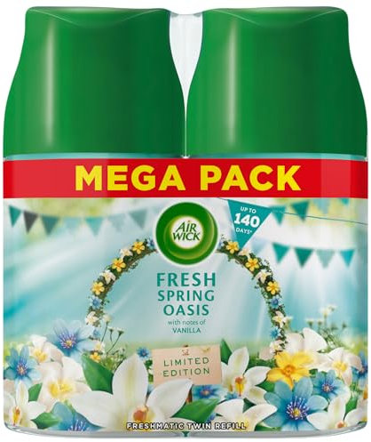 Air Wick Automatic Air Freshener Freshmatic Spray Twin Refills, Fresh Spring Oasis, Pack 2 x 250ml, Natural Essential Oils, Last up to 140 Days, Air freshener