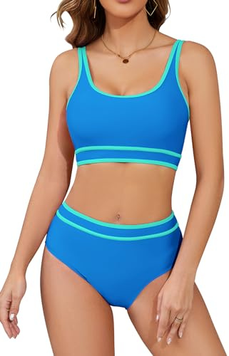 SHEKINI Speed Bikini Set da donna in due pezzi, costume da bagno fitness sportivo da donna, bikini da nuoto, sport, 2 pezzi, bustier per piscina, Blu, S