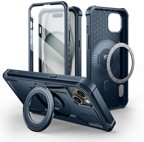 Dexnor Kompatibel mit iPhone 14 Plus/15 Plus Hülle[Eingebauter Displayschutz und Kickstand], Heavy Duty Military Grade Schutz Stoßfeste Schutzhülle Kompatibel mit iPhone 14 Plus/15 Plus -Marineblau