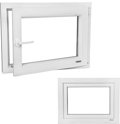Kunststofffenster PVC Wärmedämmend Fenster Garagenfenster Kellerfenster Billig Günstig Alup Neo Energeto Dreh Kipp 2-Fach Verglasung Innen und Außen Weiss 75x50cm 750x500mm DIN Rechts Hersteller