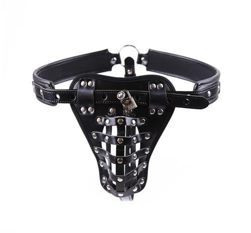 Leder Keuschheitsgürtel für Herren, WUUDOA Peniskäfig Chastity Cage Male mit Schlüssel und Schloss, Keuschheitskäfig Herren Metall, Harness Männer Gay, Sex Spielzeug, Harness Bondage Männer