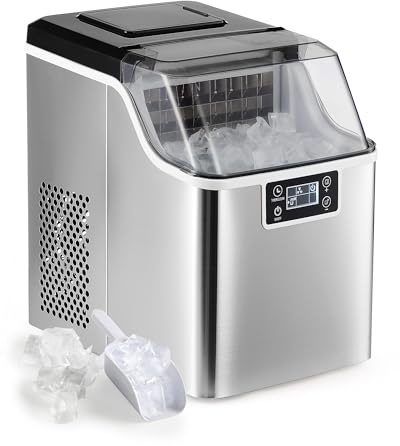 CREWORKS Isbitsmaskin isbitsmaskin rostfritt stål ismaskin 22 kg 24 h beredning 2,3 liter vattentank med luftkylning och LED-display självrengörande funktion