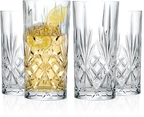 Barski Highball Glass - Drinking Glasses - Set of 4 - Hiball Tumblers - Glass Crystal Tumbler - for Water, Juice, Beer, Mixed Cocktails, Mojito Glass, Tom Collins Bar Glassware, 12 oz, Made in Europe