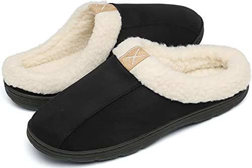 DAFENP Chausson Homme Pantoufle Hiver Mousse Mémoire Maison Chaud Doublure Faux Daim à Fourrure Antidérapant Chaussures Intérieur Extérieur XZ1016-Black3-EU40/41
