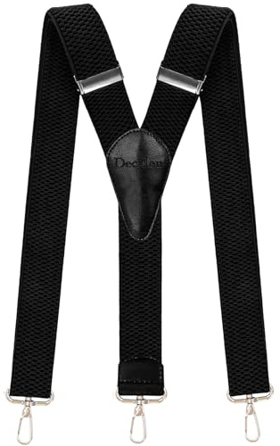 Decalen Hosenträger für Herren breit extra starken Clips Y Form Lang Eine Größe Passt Alle Männer und Damen Verschiedenen Farben (Schwarz 1) (Schwarz)