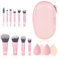 PLUSHCEWT 10 Teiliges Makeup Pinselset mit 4 Schwämmen und Kosmetiktasche Premium synthetische Pinsel für Foundation Puder Rouge Lidschatten Concealer Kontur Highlighter für Reisen und Alltag (B)