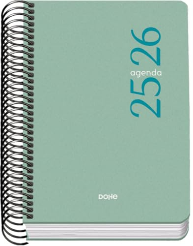 Dohe - Agenda Scolaire 2025 2026 - Jour Par Page, Taille A6 (12x17 cm), Espagnol et Anglais, Septembre à Juin, Fermeture à Spirale, Couverture Flexible - ESENCIAL Vert