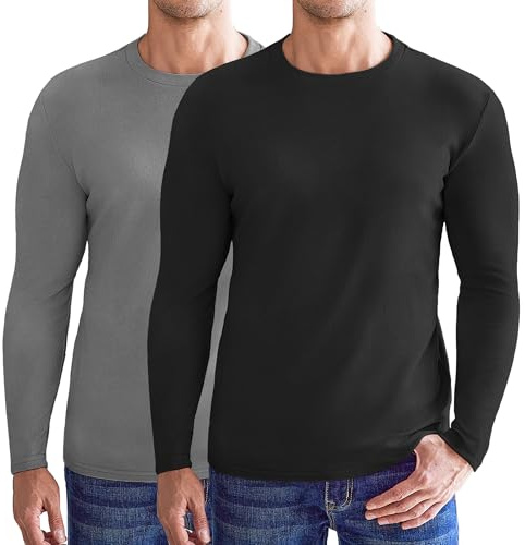 Ekouaer Thermals Men Long Sleeve T Shirt Base Layer Men Thermal Underwear Winter Warm, Black + Grey, M