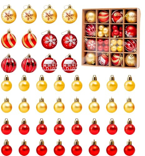 44pcs Red and Gold Christmas Baubles, Christmas Tree Decorations Baubles, 3.5cm-6cm Red & Gold Christmass Tree Baubless, Festive Christmass Trees Decoration Ornaments