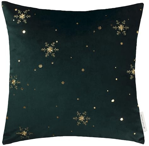 TOM TAILOR Julkudde grön – gnistrande stjärnor – örngott jul snöflinga julmotiv – dekorativa örngott 40 x 40 cm gosigt mjukt, för säng i soffan och som presentidé