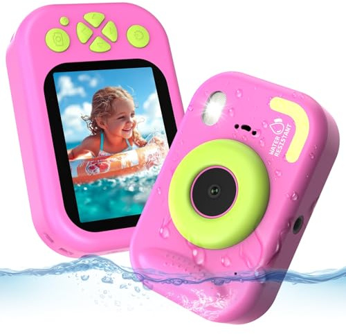 CHAKEYAKE Camara Acuatica Infantil, 1080P IP67 Cámara Fotos Impermeable con Tarjeta 32GB, Pantalla de 2.4'', Zoom Digital 10X, Juguete para Piscina y Playa, Regalo para Niños Niñas de 3–12 Años