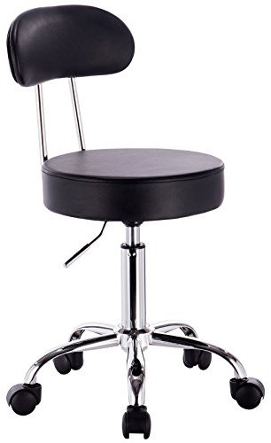 WOLTU Rollhocker Schminkhocker Hocker höhenverstellbar mit Rollen & Lehne Schwarz Arbeitshocker 360° Drehhocker Bürostuhl Kosmetikhocker für Werkstatt, Schönheitssalons, Studios, Tätowierungen