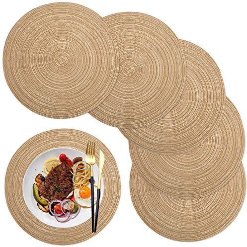 maifey Tischset/Platzset,Rund gewebte Tischsets,Rund Baumwolle Platzsets Abwaschbar,6 Stück, 36cm, für Küche Speisetisch, Party Dekor(Kaffeefarbe)
