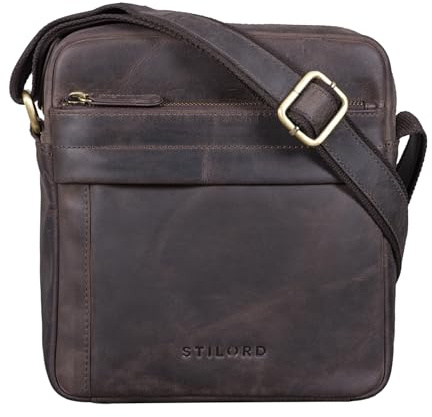 STILORD Craig Mini Sacoche Homme Cuir Vintage Sac à Bandoulière pour Tablets Petit Sac Croisée Sac Messager Pochette en Cuir véritable Couleur:Marron - foncé