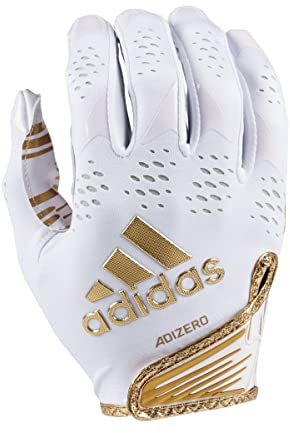 Adidas Adizero 12 Football Receiver Gloves, White/Metallic Gold, Small