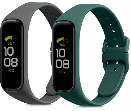 kwmobile 2X Uhrenarmband für Samsung Galaxy Fit 2 Armband - Fitnesstracker Band Set aus TPU Silikon - Ersatzarmband Smartwatch - Dunkelgrau Dunkelgrün