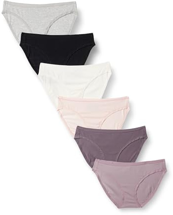 Amazon Essentials Culotte Slip Bas de Bikini en Coton Femme (Grandes Tailles Disponibles), Lot de 6, Multicolore/Neutral Shades, 36