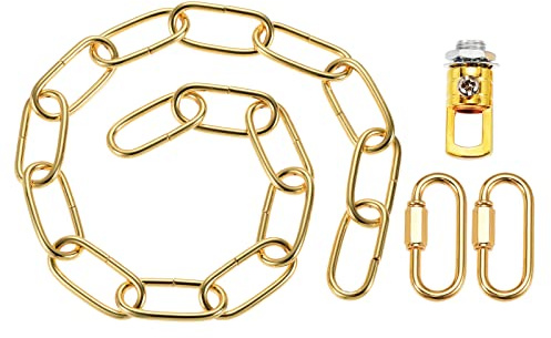 YOKIVE 1 Set Pendant Light Fixture Chain, 4mm Thick Chandelier Hanging Link with Connector Hooks Ring, Great for Ceiling Lights, Lamps (Golden, 24-Inch)