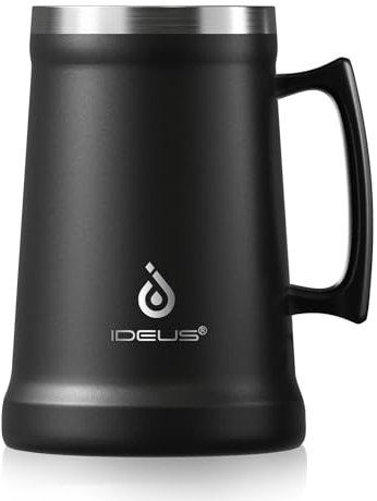 Ideus® Chope à bière isotherme avec poignée - 1000 ml - En acier inoxydable - Grand gobelet isotherme en métal - Né pour la fête de la bière (noir)