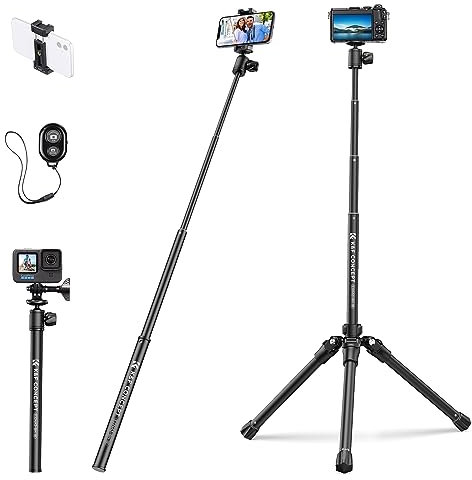 K&F Concept 3 in 1 Leichtes Stativ, 170cm Tripod, Neues Handy Stativ Kamera Stativ, Exzentrisches Rohr Selfie Stick, Flexibeler Kamera- Dreibein Stativ, Stativ für Smartphone E224A3+BH-18 Schwarz