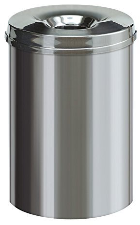 PROREGAL Selbstlöschender Papierkorb & Abfallsammler aus Edelstahl | 30 Liter, HxØ 47x33,5cm | Silber