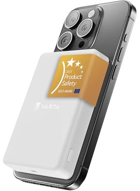 VARTA Power Bank 5000mAh, magnetic wireless power bank, Mag Pro, wireless, 7.5W, charging with USB Typ C, compatible with MagSafe & Qi standard (Compatible with iPhones & Android phones), white
