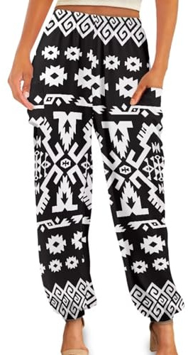 Suhoaziia Aztec Tribal Pattern Womens Harem Pants Kung fu Pant Tai Chi Pant Soft Modal Yoga Pants Long Baggy Sports Boho Pants Loose Yoga Bloomers Pilates Dance