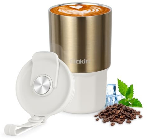 ELAKIRI Taza térmica de café para llevar con tapa 15oz/460ml, taza de café para llevar térmica hecha de material de acero inoxidable 316, taza de café de doble pared, a prueba de fugas