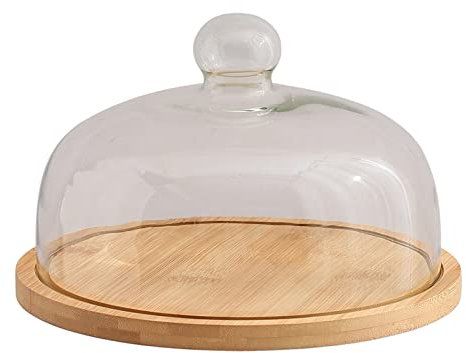 Tårtställ födelsedag tårta bricka trä visningsstativ roterande med lock transparent kaklock glasskydd konfektyr efterrättsbricka (rotation XL)