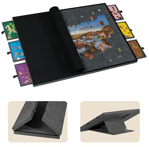 Tektalk Table de Puzzle Pliable de 2 000 pièces avec Couvercle, Plateau de Puzzle à 3 Angles d'inclinaison, Planche de Puzzle en Feutre Super légère et Portable avec 6 tiroirs de tri, Gris foncé