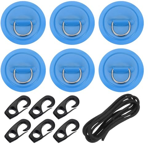 PATIKIL 6 Pcs Parche De Anilla D Anilla D De Acero Inoxidable Azul | Parche De PVC, Sin Pegamento, Incluye Cuerdas Elásticas De 8.2 Pies Y Ganchos, Paddle Board Canoa Tabla De Surf