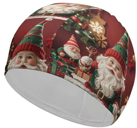 Bonnet de bain de Noël avec nains fantaisistes pour femmes adultes - Bonnet de bain imperméable pour homme et femme - Bonnet de bain pour cheveux longs