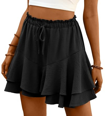 Lepunuo Shorts for Women Summer Casual Boho Butterfly Beach Skirts with Adjustable Drawstring Workout Shorts A-Black
