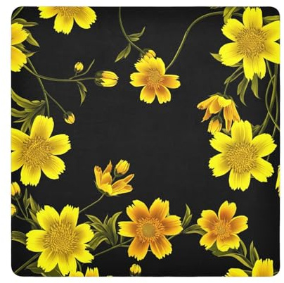 ODAWA Gula blommor svart 55 cm x 55 cm självhäftande duk repfri linsomslagning, lättförvarad magisk duk för kamera surfplatta bärbar dator
