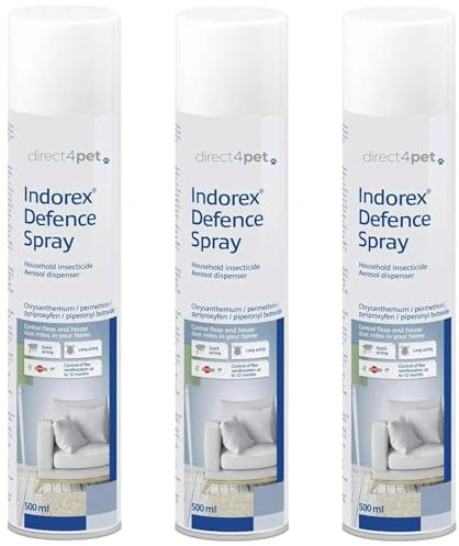 Direct4Pet Indorex x 3 Flea Spray for The Home - Control of Fleas, Dust Mites – Home Gard Flea - Use on Carpets & Home Furniture - 500ml Can (3)