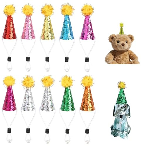 LEOUEANR Paquete de 10 mini sombreros de fiesta, mini sombreros ajustables en miniatura para manualidades, muñecos, mascotas, hámster, conejo, fiesta de cumpleaños, mini sombreros para figuras de