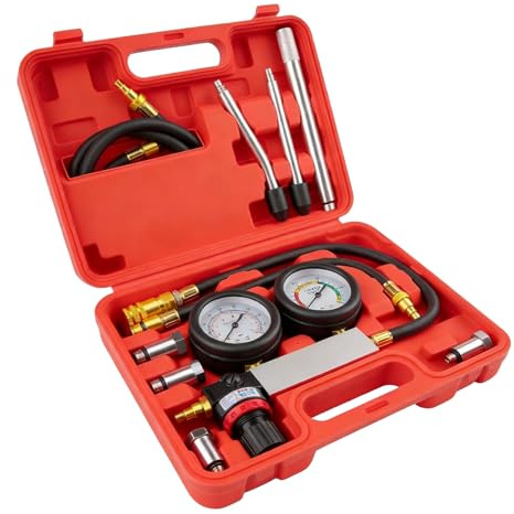 Testeur De Compression, Coffret De Compressiomètre Set, Kit De Testeur De Fuite De Cylindre, Avec Tige D'extension, Double Manomètre Pour Vérification De Pression Et Test De Taux De Fuite, Rouge