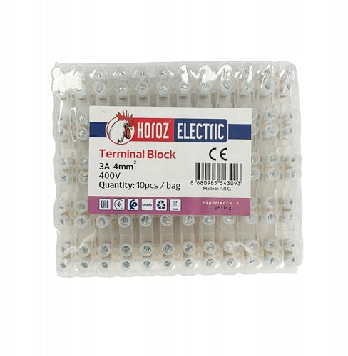 Bloques de Terminales 12 polos Hasta 4 mm² PVC 3A 400V con Contactos de Latón, Conector de Cables Eléctricos para Cajas de Derivación y Cuadros – 10 unidades – Horoz Electric