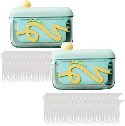 2 dispensadores automáticos de hilo dental, soporte portátil recargable con 10 púas de hilo dental, estuche de viaje para palillos de dientes de viaje de un solo toque para el hogar, oficina, viajes