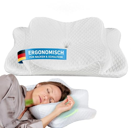 Ergonomisches Kissen (Getestet), Nackenstützkissen aus Memory Foam, für alle Schlaftypen (inkl. Bezug) - Ergonomisches Kopfkissen, Nackenkissen Kopfkissen, Seitenschläferkissen - Mittelfest.