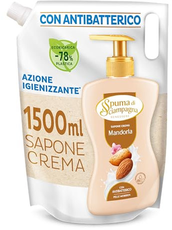 Spuma Di Sciampagna Ecoricarica Sapone Liquido Mani Latte Di Mandorla - 1500 Ml