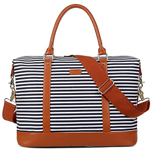 BAOSHA HB-28 Ladies Women Canvas Travel Weekender Bag Overnight Carry-on Duffel Tote Bag (Blue) 16 x 12 x 8 inch