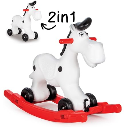 JAMARA 460275 Bob Gallop – 2in1 Schaukelpferd mit Kufen und Rollen, Leichter Umbau, Robuster und Wetterbeständiger Kunststoff, Indoor-Outdoor Geeignet