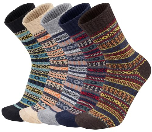 Chalier Finery 5 Paires de Chaussettes en Laine Hiver, Chaussettes pour Femmes Thermiques Tricoté, Chaussettes Douillettes Cadeaux pour Femmes et Filles